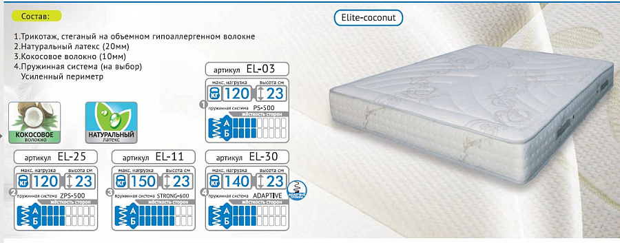 Матрас Элит-Кокос Adaptive 200х200